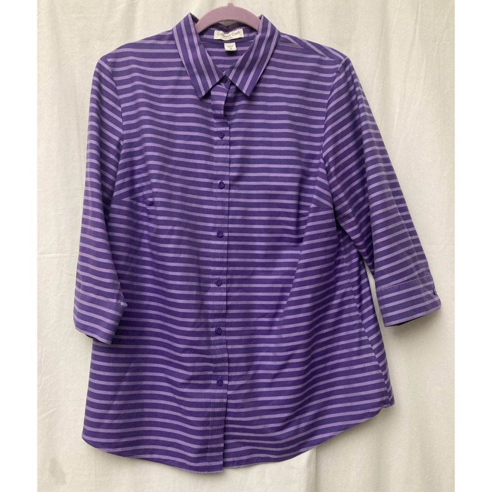 Coldwater Creek Women's Purple‎ Striped Long Sleeve Button-Up Top - Size 1X (18)